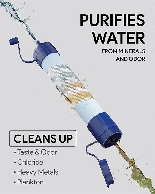 Survival Gear Straw Water Filter - Straw Filter for Healthy Drinking - Survival Water Filter Blocks 99.99% Microplastics, Backpacking Gear for Hiking, Biking & Camping, Survival Straw Water Purifier