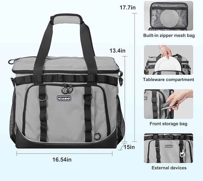 Soft Travel Coolers Bags Insulated Cooling 16hour for Camping Hiking Beach Travel Soft Sided Insulated Cooler Bag 20/48Cans for Women Men