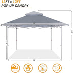 COOSHADE 13x13Ft Pop Up Canopy Tent Instant Folding Shelter 169 Square Feet Large Outdoor Sun Protection Shade(Grey)