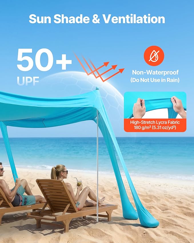 VEVOR Beach Tent Sun Shelter, UPF50+ Sun Protection, 6.6 ft Tall, 10 x 10 ft, Easy Pop Up Beach Canopy with Sandbags, Stability Poles, Sand Shovels, Portable Shade for Family, Camping, Fishing, Green