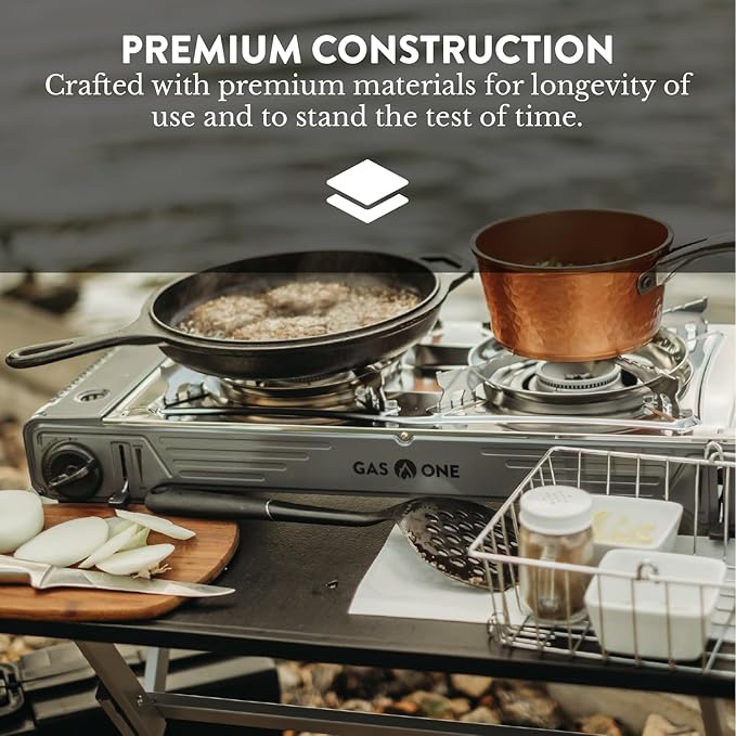 GasOne 2-Burner Portable Camp Stove - High Output 15,300 BTU - With Durable Carrying Case, Automatic Ignition, Safety Features, Perfect for Camping, Hiking, Tailgating, and Emergency Preparedness