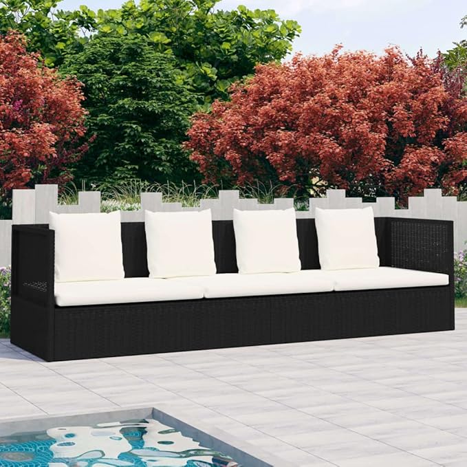Patio Bed with Cushion & Pillows Poly Rattan Blacktanning Chair Camping Chairs Patio Recliner Suitable for Garden Courtyard