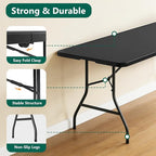 Folding Table 6FT Heavy Duty Plastic Table with Handle, Foldable&Portable, Fold-in-Half Utility Tables for Outdoor, Dining, Wedding, Events, Indoor, Picnic, Camping, Party, Black