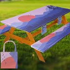 Fitted Picnic Table Cover with Bench Covers, Windproof Vinyl Table Cloths Outside Camping Cooking Backyard Furniture Seat Cushion Tablecloth Activities Party Decor Decorations Para Acampar Equipment