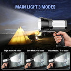 ERAY Rechargeable Spotlight, Super Bright High Lumen Handheld Long Lasting Large Flashlight Searchlight, IPX4 Waterproof Led Spot Light with USB Outport for Hunting Boating Camping Emergency