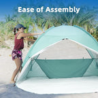 Beach Tent for 3-4 Person, Large Easy Setup Beach Shade Canopy with UPF 50＋ UV Protection, Portable Shade Tent with 3 Ventilating Mesh Windows for Outdoor, Picnics, Fishing