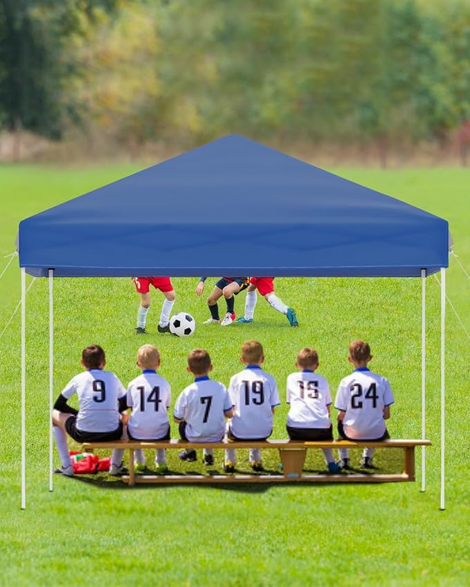 10x10 Pop Up Canopy Tent, Easy Up Canopy with 3 Adjustable Height, Outdoor Sun Shade with 4 Sandbags & Carrying Bag for Camping, Parties,Outdoor Events-Blue