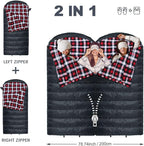 0 Degree Sleeping Bag 100% Cotton Flannel XXL Cold Weather Winter Oversized Sleeping Bag for Adults Camping Zero Degree Big and Tall with Compression Sack