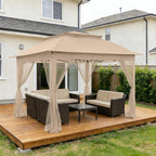 COOS BAY Pop up Gazebo 11x11, Instant Canopy Tent with Mesh Netting, Patio Gazebo with 121 Square Feet of Shade, 4 Weight Bags Included, Khaki