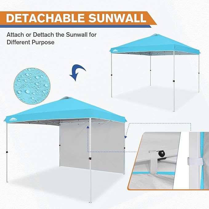 EAGLE PEAK Commercial Canopy 10x10 Pop Up Canopy Tent with 1 Sidewall, Easy Setup Heavy Duty Instant Event Shelter for Vendors & Markets, Outdoor Sun Shade, Light Blue