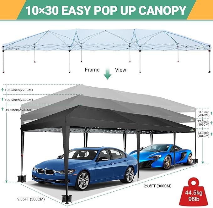 COBIZI 10x30 Canopy Party Tent with 8 Walls 10x30 Pop Up Canopy for Parties Waterproof UPF 50+ Outdoor Commercial Event Tent for Party Backyard Gazebo Canopy with Sidewalls & Sandbags(Black,10x30ft