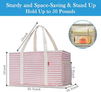 LHZK 2 Pack Extra Large Utility Tote Bag with Metal Wire Frame and the Sides Rinforced, Extra Large Tote Bag with Handle for Pool Beach Laundry Storage (Pink)