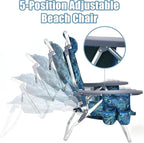 Giantex Folding Beach Chair, Patio Sling Chairs with 5 Adjustable Position, Head Pillow, Storage Bag, Towel Bar, Cup Holders, Backpack Chairs for Sunbathing, Camping Chair