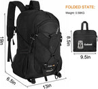 Goloni 45L Hiking Backpack Lightweight Foldable, Waterproof Camping Backpack with Rain Cover & Hiking Pole Mat Carrying System, Ergonomic Water Resistant Daypack for Trekking Travel Men Women,Black