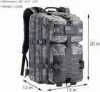 MOLLE Assault Backpack, Tactical Backpack Army Military Camping Rucksack, 3-Day Pack Travel Trip w/USA Flag Patch, D-Rings, ACU Camo