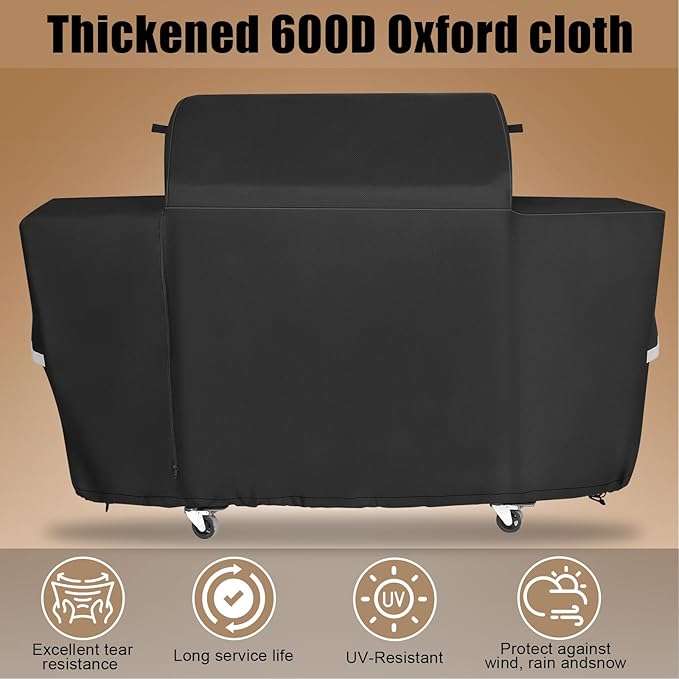 QuliMetal Grill Cover for Traeger Woodridge Pro & Elite - 600D Heavy Duty Waterproof TFB97JLH TFC97XLH BBQ Grill Cover for Traeger Grills BAC776 Full-Length All Weather Grill Cover Accessory