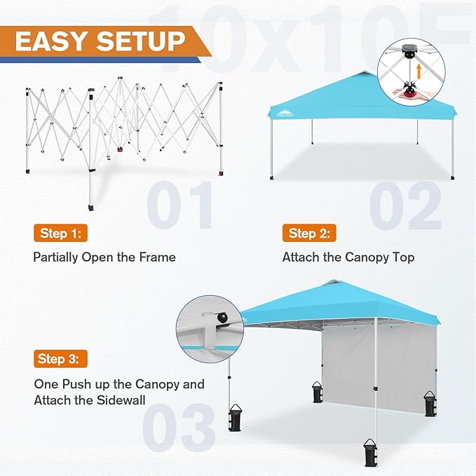 EAGLE PEAK Commercial Canopy 10x10 Pop Up Canopy Tent with 1 Sidewall, Easy Setup Heavy Duty Instant Event Shelter for Vendors & Markets, Outdoor Sun Shade, Light Blue