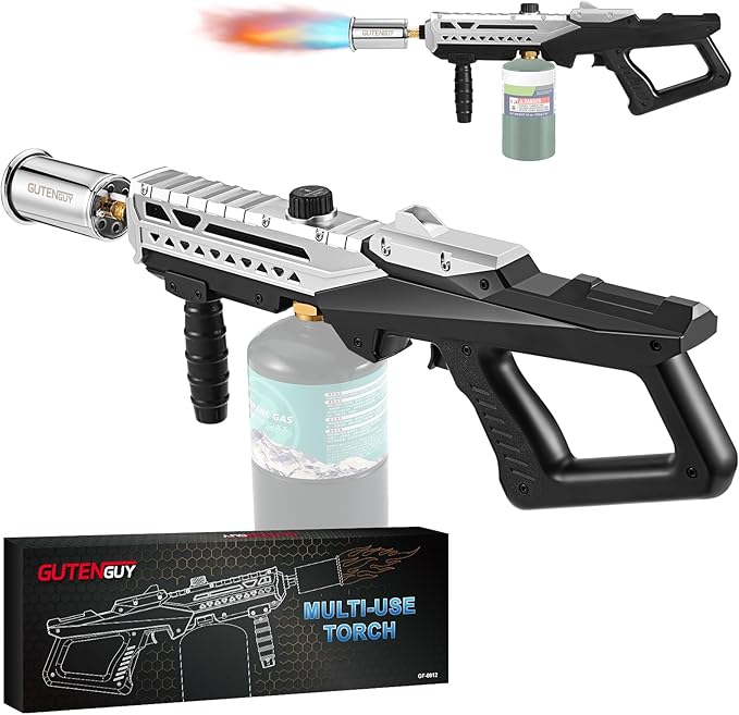 Powerful Propane Grill Torch Gun, Sous Vide Torch With Adjustable Flame, Flamethrower Gun Charcoal Lighter for BBQ, Campfire, Searing Steak, Cooking (Tank Not Included)