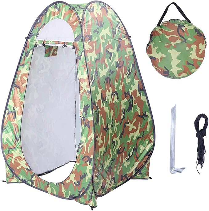 Pop Up Camping Shower Tent, Waterproof Privacy Tent for Portable Toilet, Shower and Changing Room for Outdoors, Rain Shelter with Window & Utility Accessories - Sturdy and Easy Fold (Camouflage)