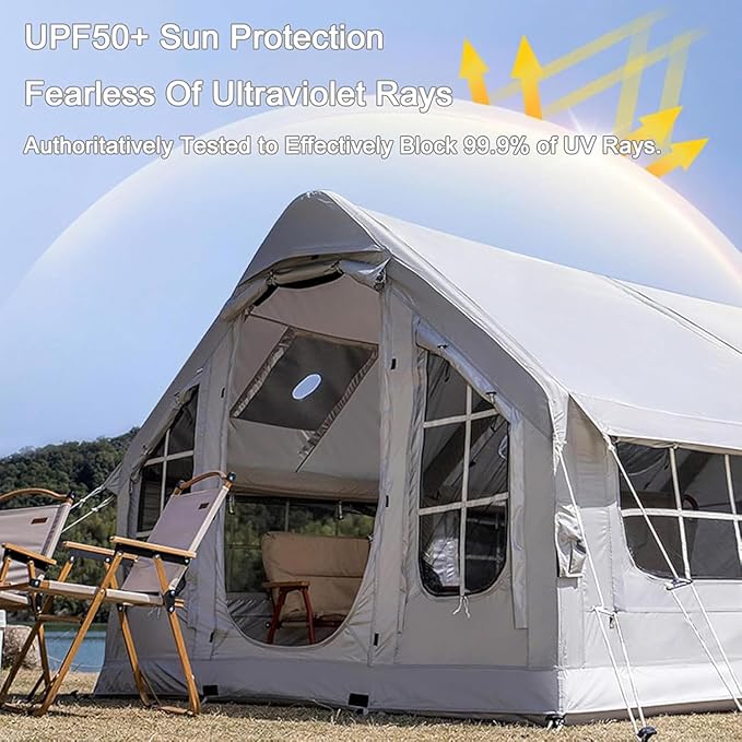 Inflatable Tent with Pump, Easy Set up Inflatable Camping Tent for 2-8 Persons, 4-Season Inflatable Tent, Glamping Outdoor Air Blow Up Tent, Family Camping Tent Grey2