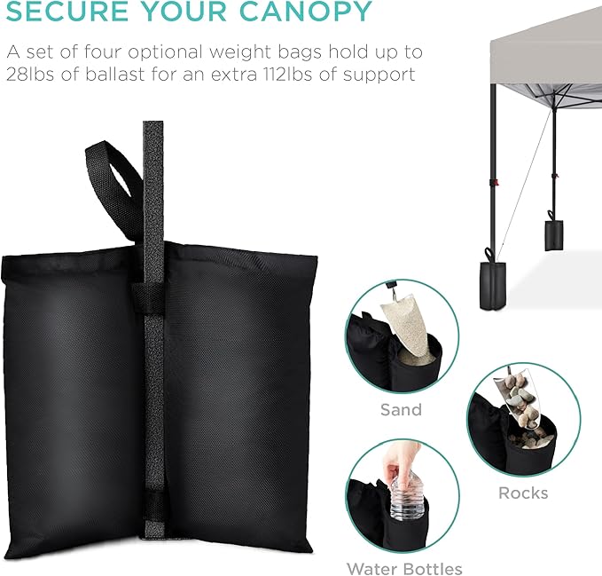 Best Choice Products 10x10ft Pop Up Canopy Tent, Outdoor Shade, 1 Person 1 Minute Set Up, Carry Case, 4 Weight Bags - Light Gray