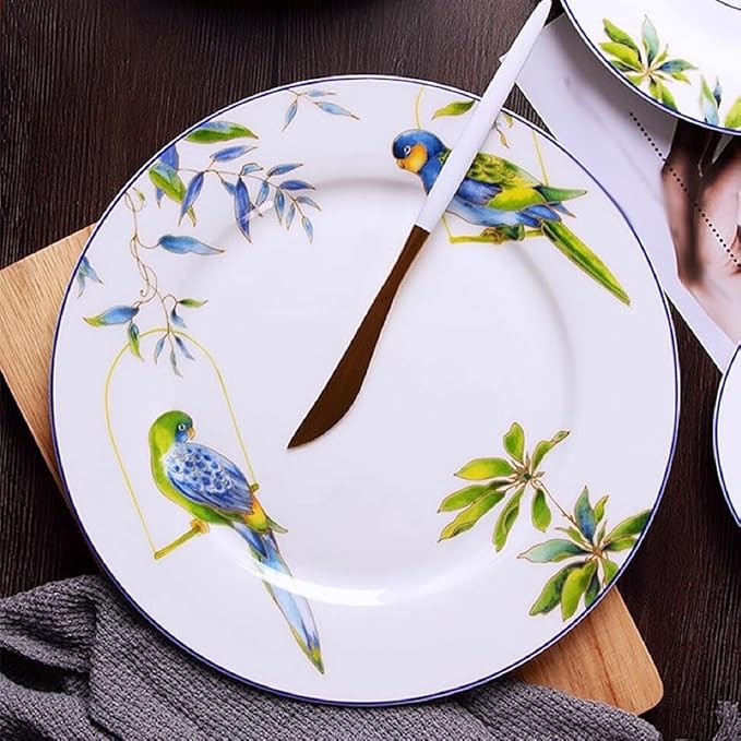 Camping Plates Retro Pastoral Style Bone China Dinner Plates, Tableware, Western Food, Household Dishes, Soup Decorative Plate
