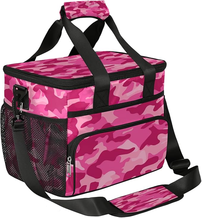 Leakproof Reusable Insulated Cooler Lunch Bag Pink Camouflage Camo Picnic Lunch Box for Women Men Cooler Tote Office Work Camping Beach 24 Can 15L