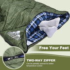 AGEMORE Cotton Flannel Sleeping Bag with Fleece Lined Hood, Waterproof XL Sleeping Bag for Adults, for Cold Weather Camping Backpacking or Hiking, 3-4season with Compression Sack