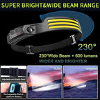 10Pack LED Headlamp Rechargeable with 3 Led Strip, 230° Wide Beam Head Lamp for Forehead, 6Mode Hard Hat Light for Adults, Flashlight for Work, Hiking, Running, Camping Essentials Gear