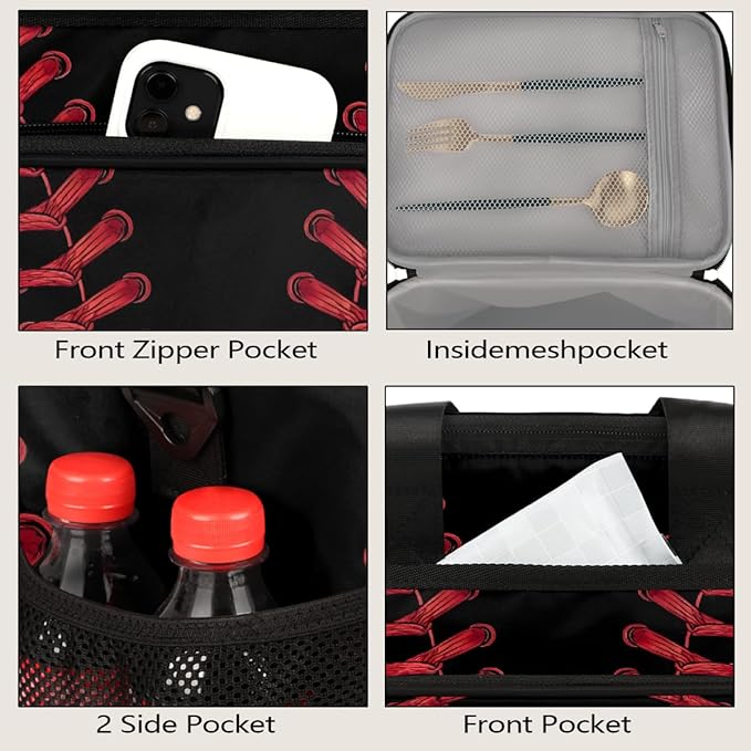 Black Baseball Stitches Laces Soft Cooler Bag Insulated Lunch Box for Men & Women, Large Leakproof Lunch Bag Portable Beach Cooler for Work, Picnic, Road Trips,Fishing, Travel, Camping,A-4