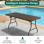 Folding Table 72" x 30" - Heavy Duty Plastic Table with Handle, Foldable&Portable, Fold-in-Half Utility Tables for Outdoor, Dining, Wedding, Events, Indoor, Picnic, Camping, Party, Brown