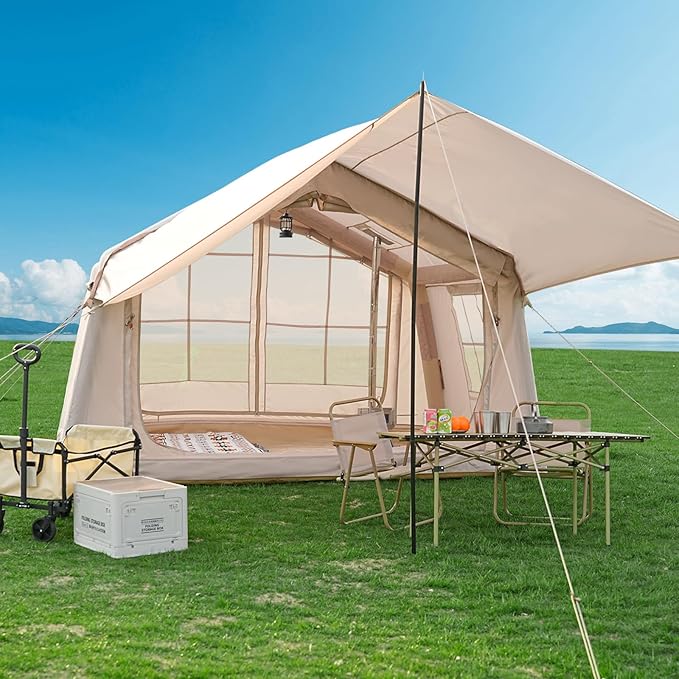 ABORON 2/6/8/10/12 Person Inflatable Camping Tent, Easy Setup Blow Up Tent with Hand Pump, PU3000mm Waterproof & Breathable 4 Season Glamping Tent for Outdoor Camping