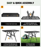 Foldable Grill Table with Mesh Desktop, 200lbs 3Ft Portable Folding Table, Height Adjustable Metal Table for Ourdoor, Camping, Picnic, BBQ and Beach, RV, 35.4" L x 23.6" W