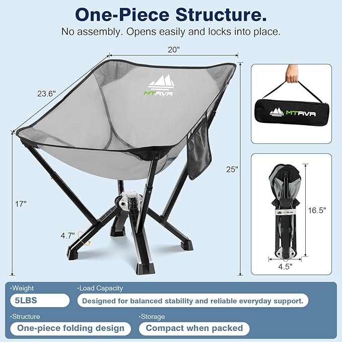 Utility-Grade Folding Chair — Stable One-Piece Structure, Authorized Folding Structure Patent, Balanced Aluminum Support, Compact & Portable Chair for Camping, Fishing & Everyday Outdoor Use