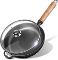 9.7" Cast Iron Skillet with Lid & Removable Wooden Handle, Pre-Seasoned Frying Pan for Stove, Oven, Grill & Campfire Cooking