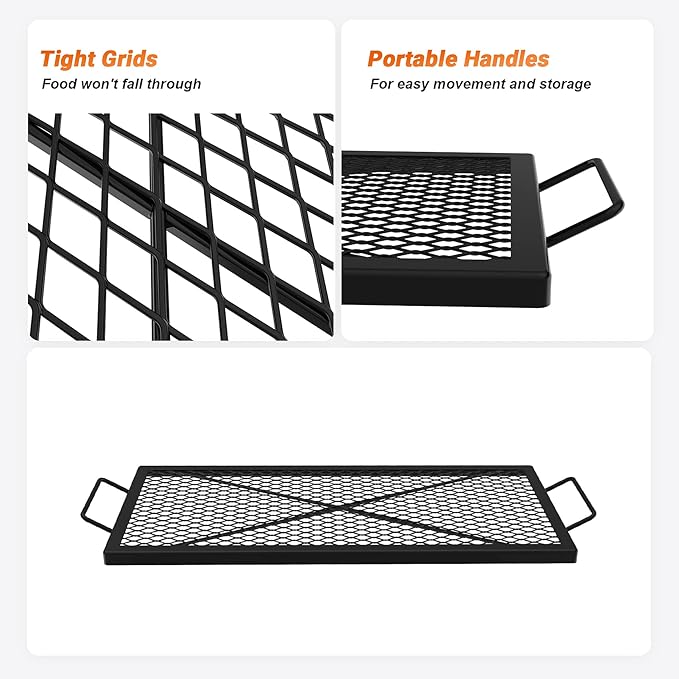 onlyfire Fire Pit Grill Grate, Heavy-Duty Steel Cooking Grate with X-Marks Design for Outdoor BBQ, Camping, Group Gatherings - 32“ X 15”