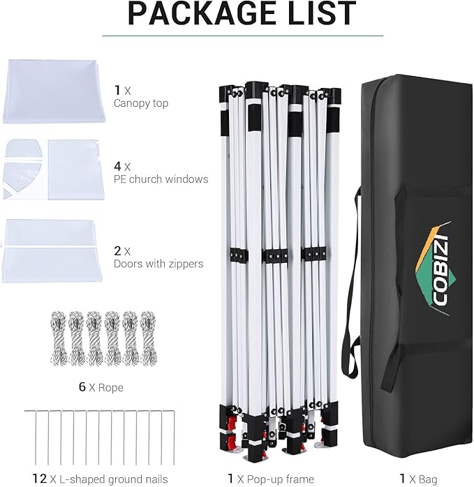 COBIZI 10x20 Pop Up Canopy with 6 Sidewall, Commercial Canopy UPF 50+ Waterproof Outdoor Gazebo with Carry Bag, Tents for Parties with Upgrade Frame, 3 Height Adjustable, White