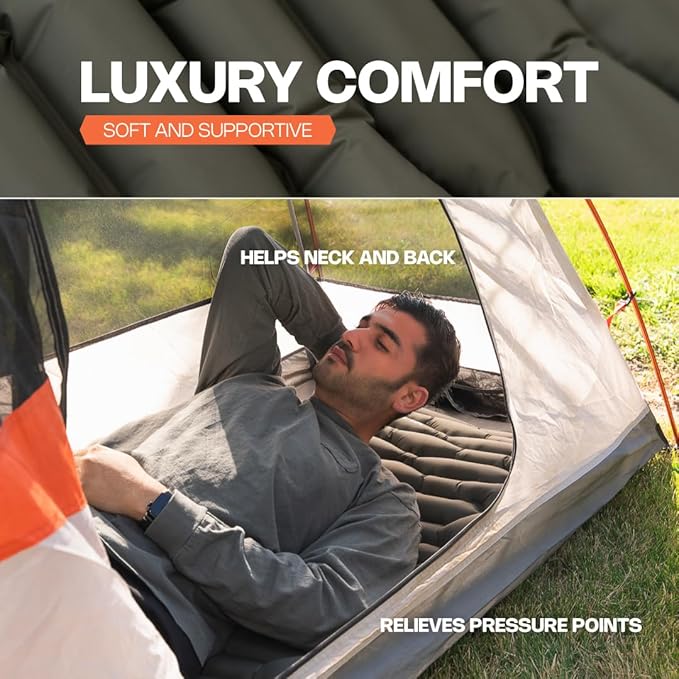 ANGORA BRANDS Inflatable Sleeping Pad for Camping & Backpacking – Lightweight 2.1” Thick Compact Sleeping Mat, 25” Wide Portable Pad for Hiking, Travel & Outdoor Use