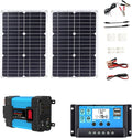 36W Foldable Solar Panel with USB, 6000W Car Power Inverter Kit, DC12V-AC110V/220V, Complete Solar Power System for Camping, Outdoor, Emergency Charging