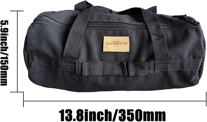 TBACW Canvas Tool Storage Bag with Zipper - Organizer for Tools, Tent Stakes & Poles, Durable Fabric Utility Pouch for Outdoor Hunting Hiking Camping Gear (Black)