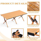 Suzile 2 Pack Foldable Camping Table 4ft Portable Lightweight Picnic Table Collapsible Roll up Metal Camp with Carry Bag for Camping, Picnic, Patio, Outdoor Party(Yellow Wood Color)