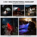 Headlamp Rechargeable with White/Red/UV/Black Light Headlight,1080 High Lumens Super Bright LED Headlamps Battery Powered,16 Modes Waterproof Head Lamp for Hardhat Hunting Pet Urine Detection