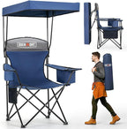Overmont Camping Chair with Canopy Shade & Cooler Bag - Oversized Folding Beach Chair with High Back Support Big Cup Holder - Portable Lawn Chair for Outdoor Travel Sports Fishing - Support 330lbs