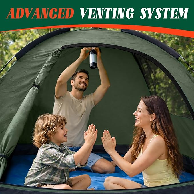 Tents for Camping 2/3/4 Person with Rainfly - Camping Tent Waterproof Windproof Easy Setup, Portable Double Layer Outdoor Dome Tent, Backpacking Tents for Adventure Backyard Hiking