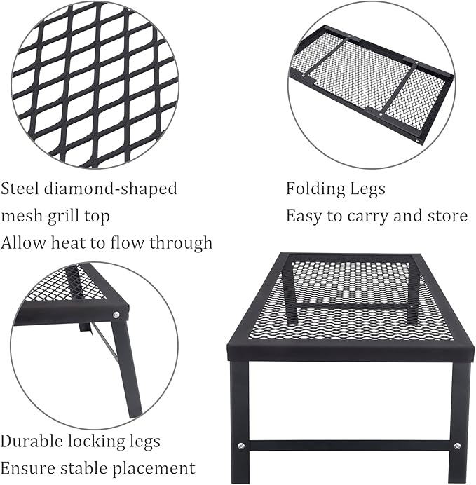 Campfire Grill Grate Over Fire Pit, Folding Campfire Grill Grate Heavy Duty, Fire Pit Cooking Grate for Outdoor Cooking Grill Traveling Picnic