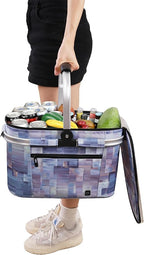 ALLCAMP Picnic Basket - Insulated Cooler, Thickening Foldable Picnic Basket with Removable Baskets & Sewn-in Frame, Basket for House Warming Gifts New Home(Purple Pattern)