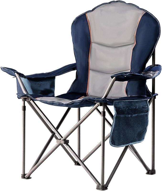 Large Camping Chair with Side Table Heavy Duty 500LBS - Folding Outdoor Chair with Cooler Bag (Blue & Light Gray, 1 PCS)