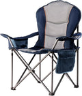 Large Camping Chair with Side Table Heavy Duty 500LBS - Folding Outdoor Chair with Cooler Bag (Blue & Light Gray, 1 PCS)