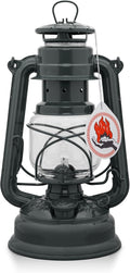 Feuerhand Outdoor Kerosene Fuel Lantern, German Made Weather Resistant Baby Special 276 Galvanized Hurricane Lamp for Camping or Patio, 10 inches, Gray