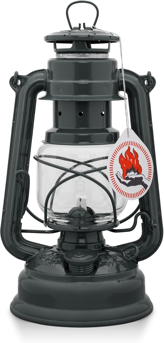 Feuerhand Outdoor Kerosene Fuel Lantern, German Made Weather Resistant Baby Special 276 Galvanized Hurricane Lamp for Camping or Patio, 10 inches, Gray